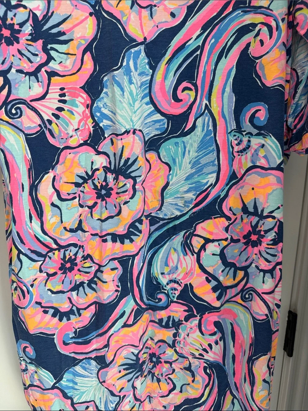 Lilly Pulitzer Navy Floral Multicolor Dress with knotted 3/4 sleeves